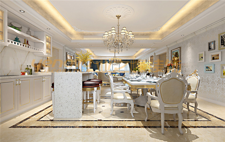 270平欧式风格客餐厅装修效果图