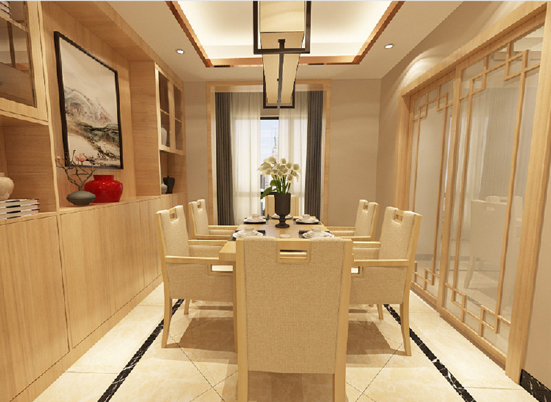 138平新中式风格客餐厅装修效果图