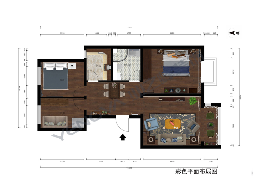 80平米三居室美式风格平面布置图