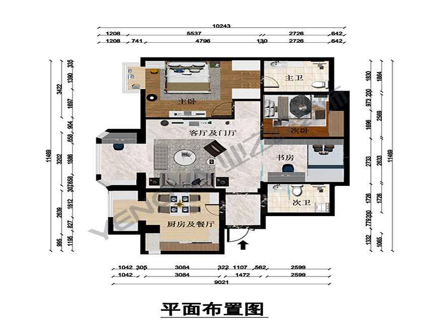 85平米现代风格二居室装修设计图