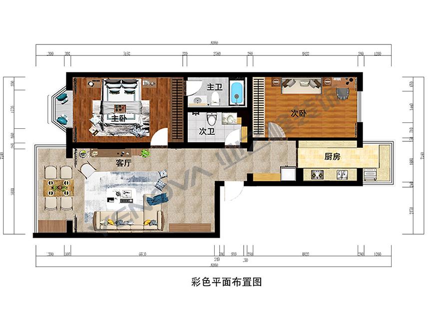 107平米二居室新中式风格装修设计
