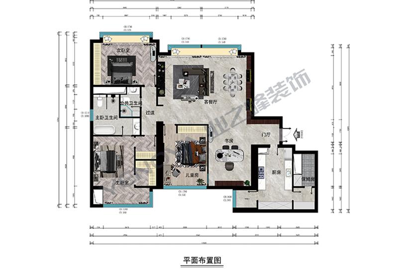 153平米三居室轻奢风格装修设计