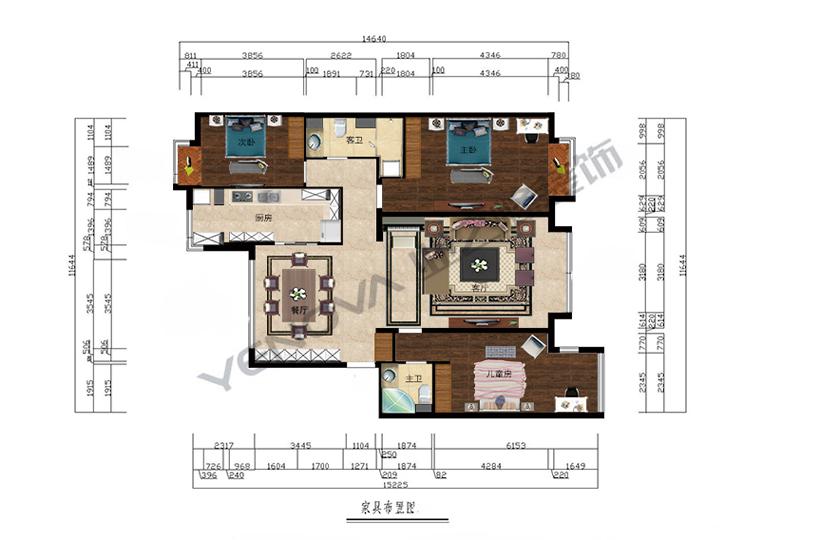 127平米新中式风格三居室装修案例